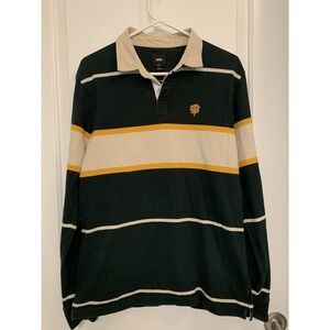 Vans Rugby Shirt Mens Small Green Striped Long Sleeve Polo Rose Logo Blokecore